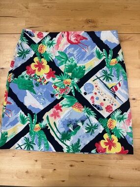 Talbots Outlet A Line Skirt Tropical Flamingos Pineapples Size 10 Stretch